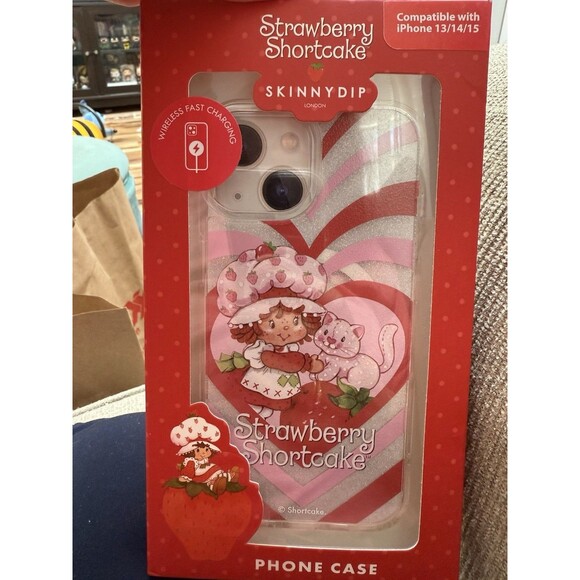 SKINNYDIP STRAWBERRY SHORTCAKE & KITTY iPhone Case 13 / 14 / 15 Wireless Charges - Picture 1 of 4